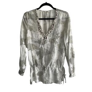 Mason's Green Camo Printed Embellished Popover Blouse Size 42